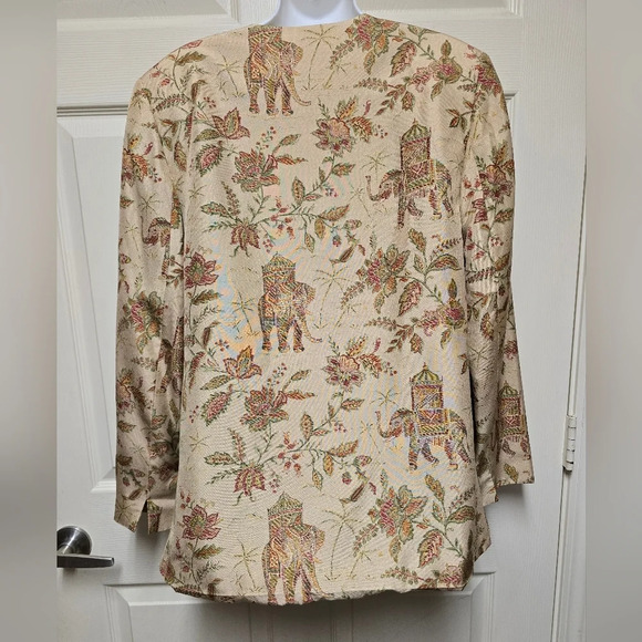 Vtg Talbots Jacket Beige Green Pure Silk Elephant Floral Asian Indian Split Sz10 - Picture 9 of 12